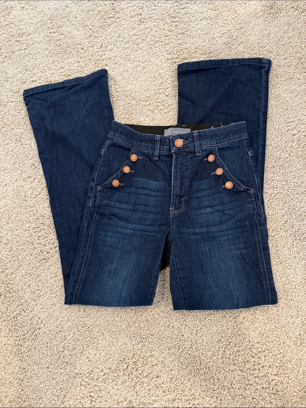 Wit & Wisdom Dark Indigo Wide-Leg Jeans with Copper Sailor Buttons